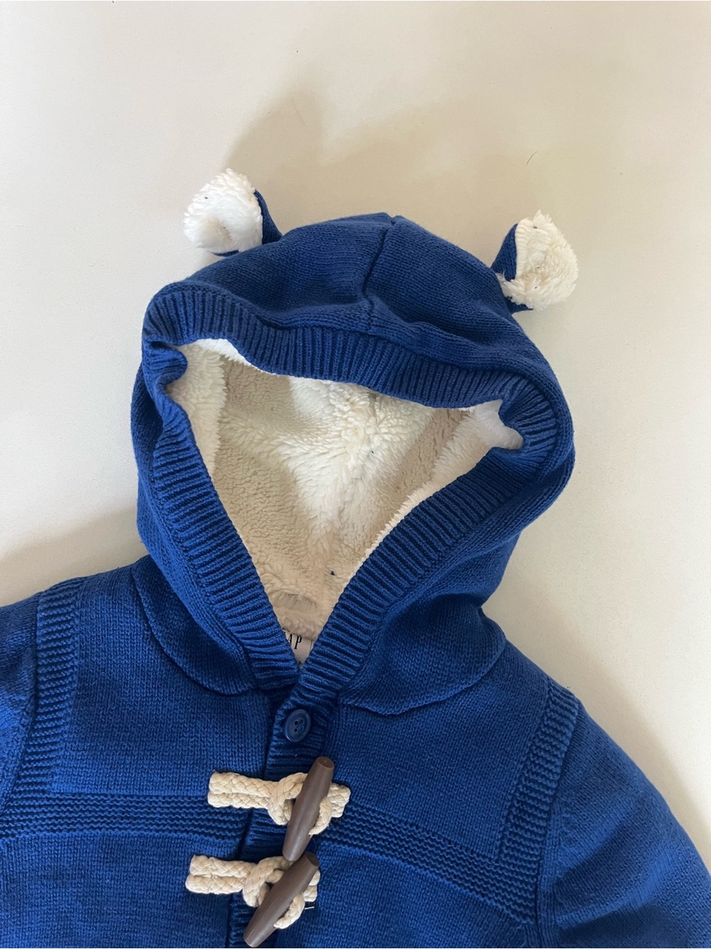 BABY GAP Blue Knit Hooded Jacket with Fleece Lining, 12-18 Months - Picture 2 of 4